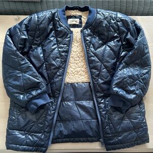 Kids Quilted Bomber Jacket with Sherpa Lining - Navy